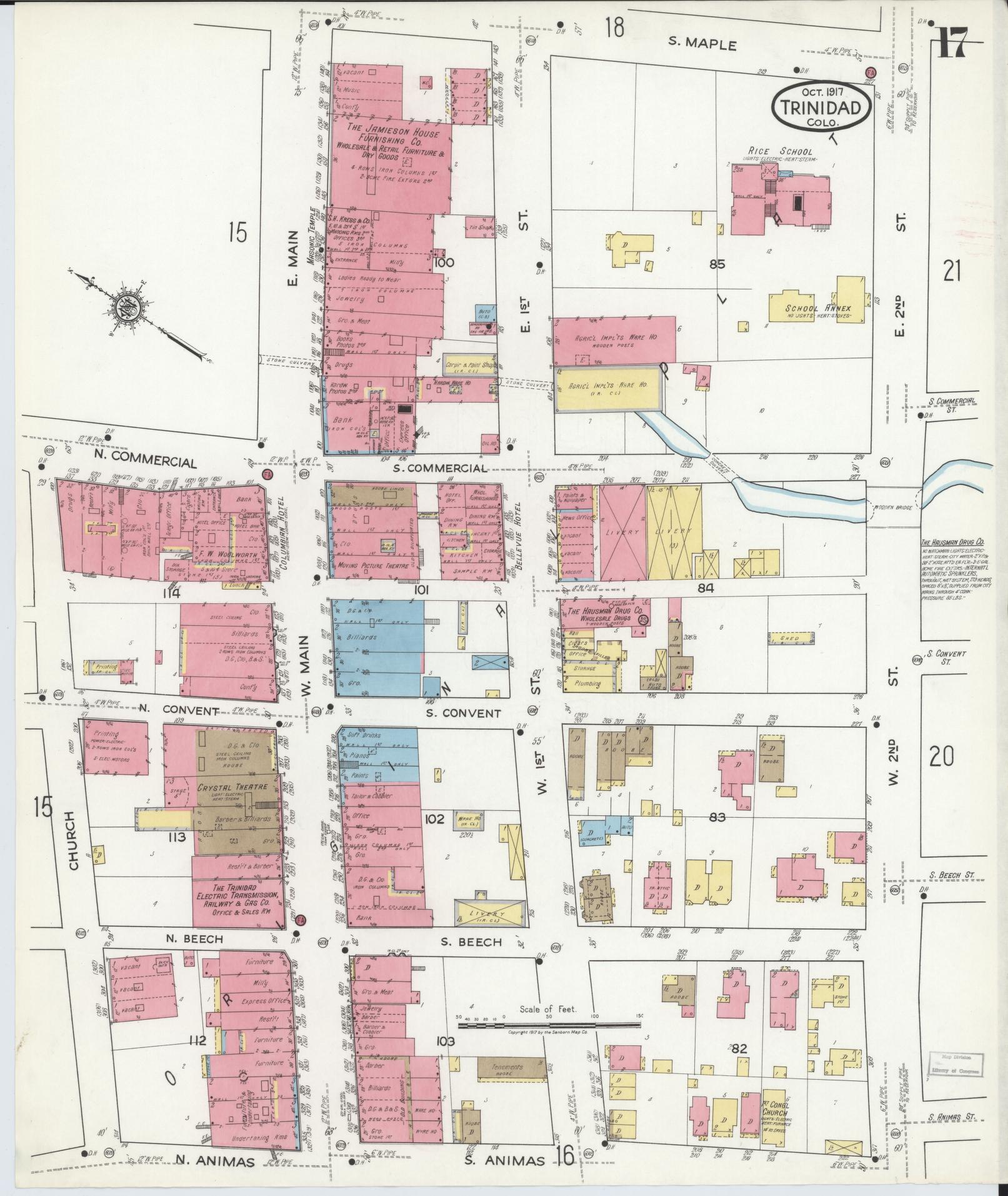 Sanborn Fire Insurance Map from Trinidad, Las Animas County, Colorado (1917), Sheet #0017 - Historic Sanborn Fire Insurance Map Print, vintage old map wall art, antique decor, genealogy gift, Colorado Colorado map