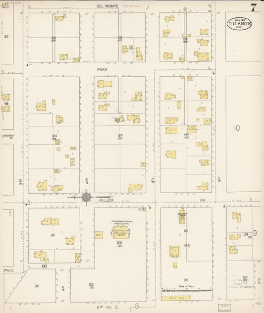 Sanborn Fire Insurance Map from Tillamook, Tillamook County, Oregon (1912), Sheet #0007 - Historic Sanborn Fire Insurance Map Print, vintage old map wall art, antique decor, genealogy gift, Oregon Oregon map