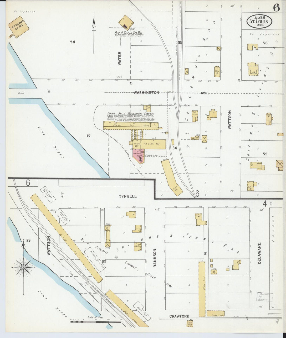 Sanborn Fire Insurance Map from Saint Louis, Gratiot County, Michigan (1899), Sheet #0006 - Historic Sanborn Fire Insurance Map Print, vintage old map wall art, antique decor, genealogy gift, Michigan Michigan map