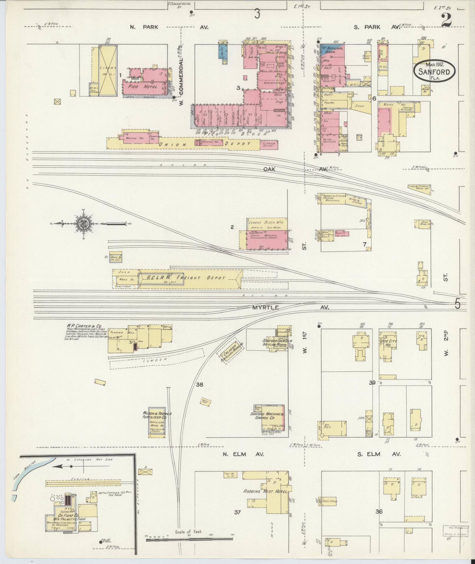 Sanborn Fire Insurance Map from Sanford, Seminole County, Florida (1912), Sheet #0002 - Historic Sanborn Fire Insurance Map Print, vintage old map wall art, antique decor, genealogy gift, Florida Florida map