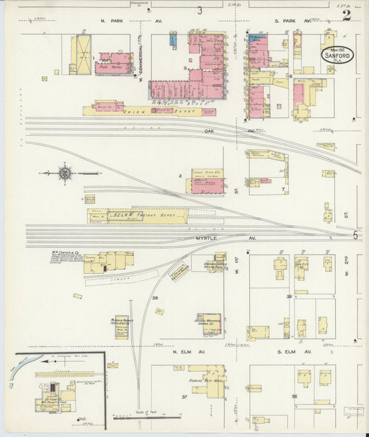 Sanborn Fire Insurance Map from Sanford, Seminole County, Florida (1912), Sheet #0002 - Historic Sanborn Fire Insurance Map Print, vintage old map wall art, antique decor, genealogy gift, Florida Florida map