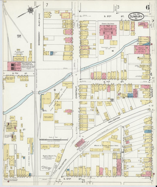 Sanborn Fire Insurance Map from Sunbury, Northumberland County, Pennsylvania (1918), Sheet #0006 - Historic Sanborn Fire Insurance Map Print, vintage old map wall art, antique decor, genealogy gift, Pennsylvania Pennsylvania map