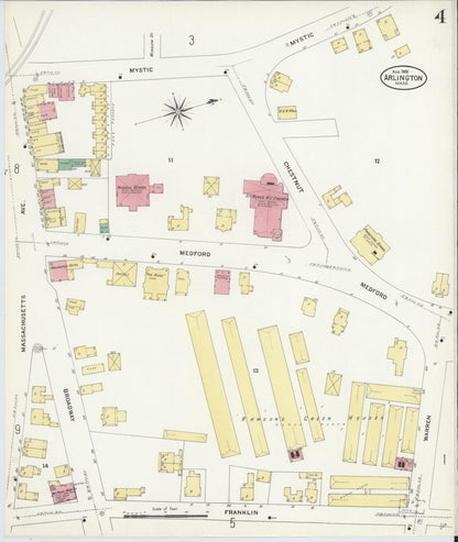 Sanborn Fire Insurance Map from Arlington, Middlesex County, Massachusetts (1908), Sheet #0004 - Complete Map Set gallery image, historic Sanborn map, vintage wall art, Massachusetts Massachusetts
