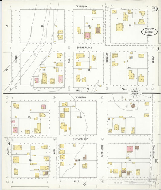 Sanborn Fire Insurance Map from Globe, Gila County, Arizona (1904), Sheet #0009 - Historic Sanborn Fire Insurance Map Print, vintage old map wall art, antique decor, genealogy gift, Arizona Arizona map