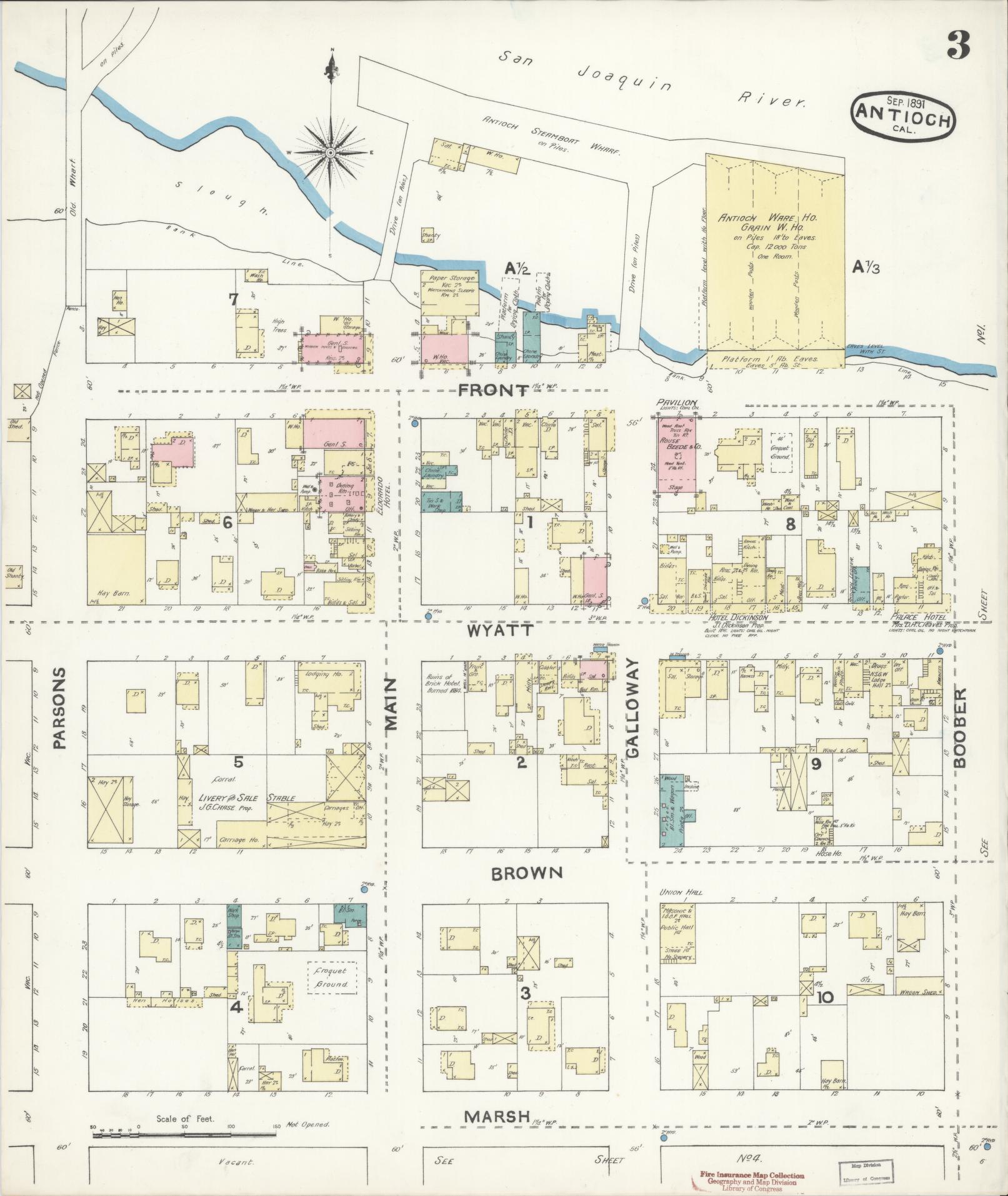 Sanborn Fire Insurance Map from Antioch, Contra Costa County, California (1891), Sheet #0003 - Historic Sanborn Fire Insurance Map Print, vintage old map wall art, antique decor, genealogy gift, California California map