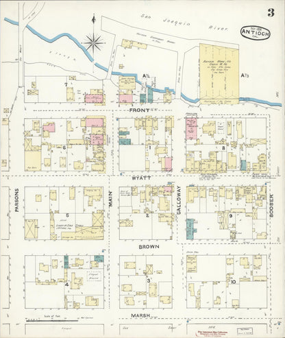 Sanborn Fire Insurance Map from Antioch, Contra Costa County, California (1891), Sheet #0003 - Historic Sanborn Fire Insurance Map Print, vintage old map wall art, antique decor, genealogy gift, California California map