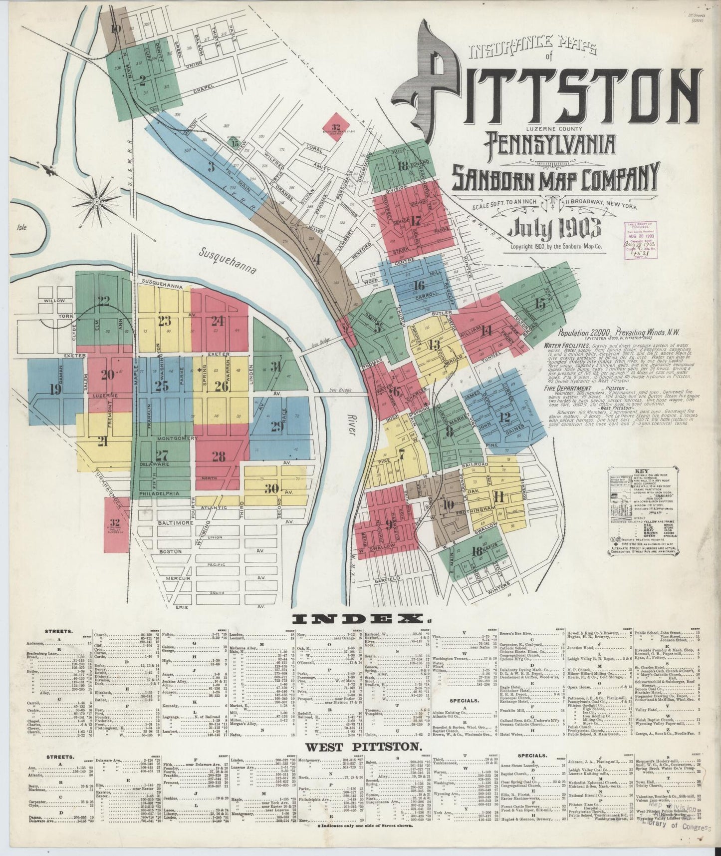 Sanborn Fire Insurance Map from Pittston, Luzerne County, Pennsylvania (1903), Sheet #0001 - Complete Map Set gallery image, historic Sanborn map, vintage wall art, Pennsylvania Pennsylvania