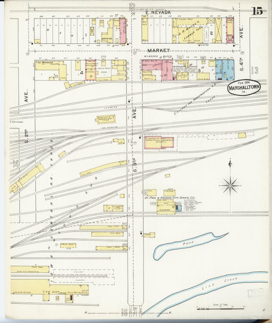Sanborn Fire Insurance Map from Marshalltown, Marshall County, Iowa (1894), Sheet #0015 - Historic Sanborn Fire Insurance Map Print, vintage old map wall art