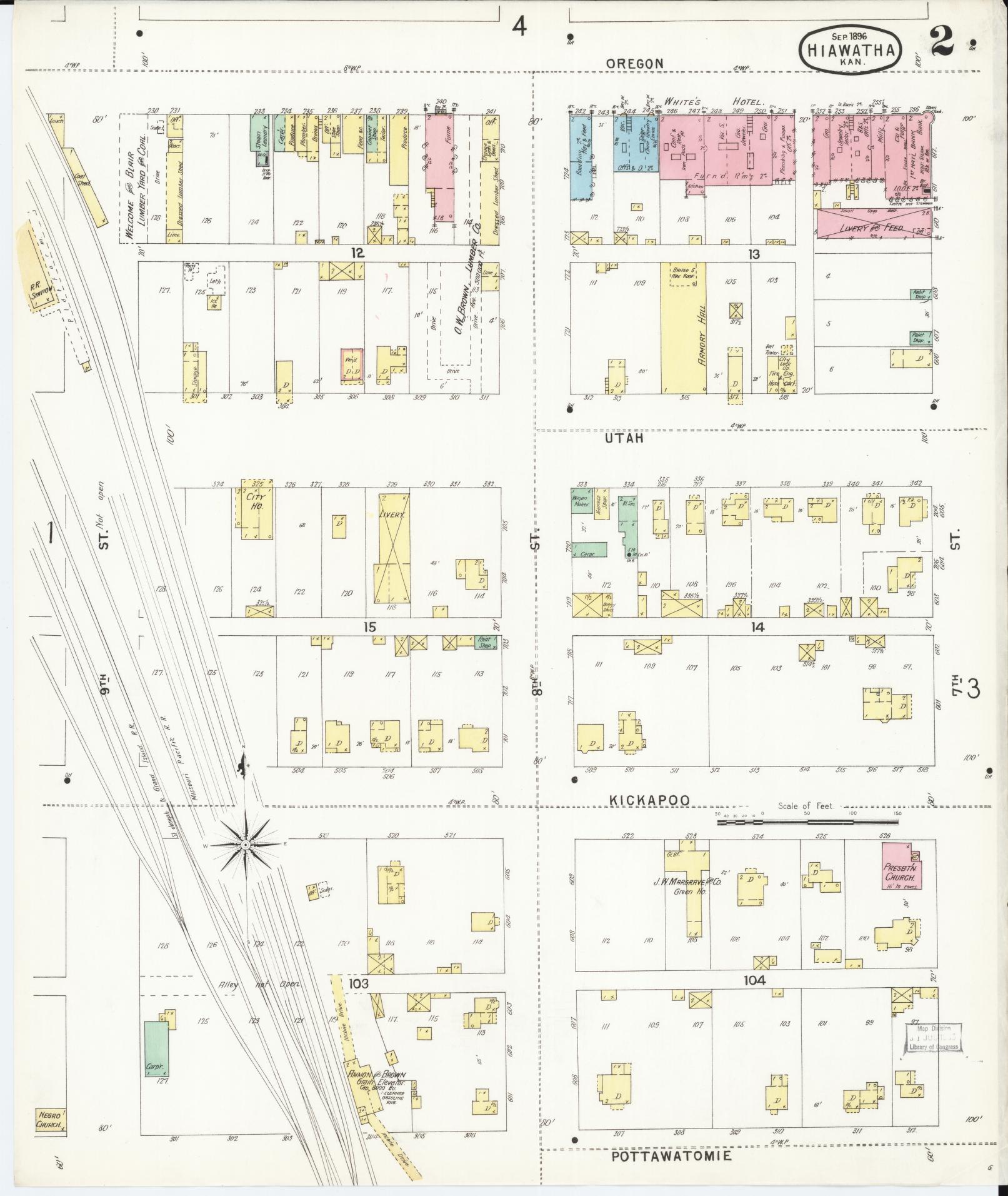 Sanborn Fire Insurance Map from Hiawatha, Brown County, Kansas (1896), Sheet #0002 - Historic Sanborn Fire Insurance Map Print, vintage old map wall art, antique decor, genealogy gift, Kansas Kansas map