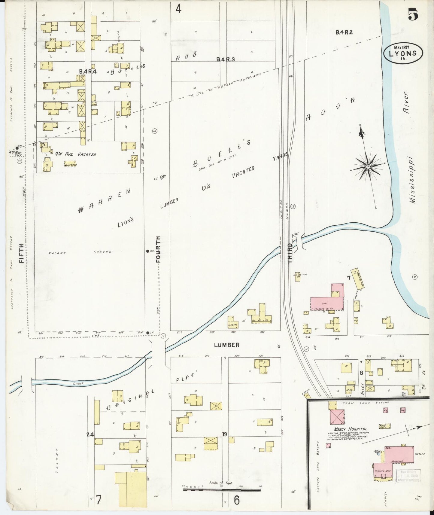 Sanborn Fire Insurance Map from Lyons, Clinton County, Iowa (1897), Sheet #0005 - Historic Sanborn Fire Insurance Map Print