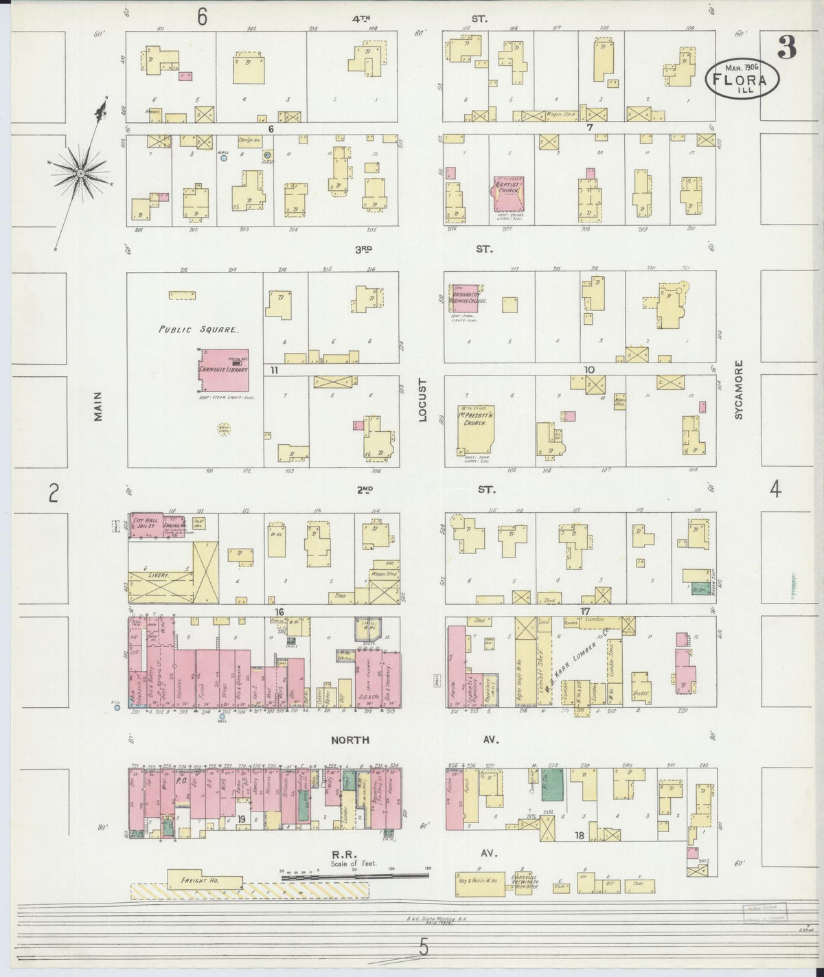 Sanborn Fire Insurance Map from Flora, Clay County, Illinois (1906), Sheet #0003 - Complete Map Set gallery image, historic Sanborn map, vintage wall art, Illinois Illinois