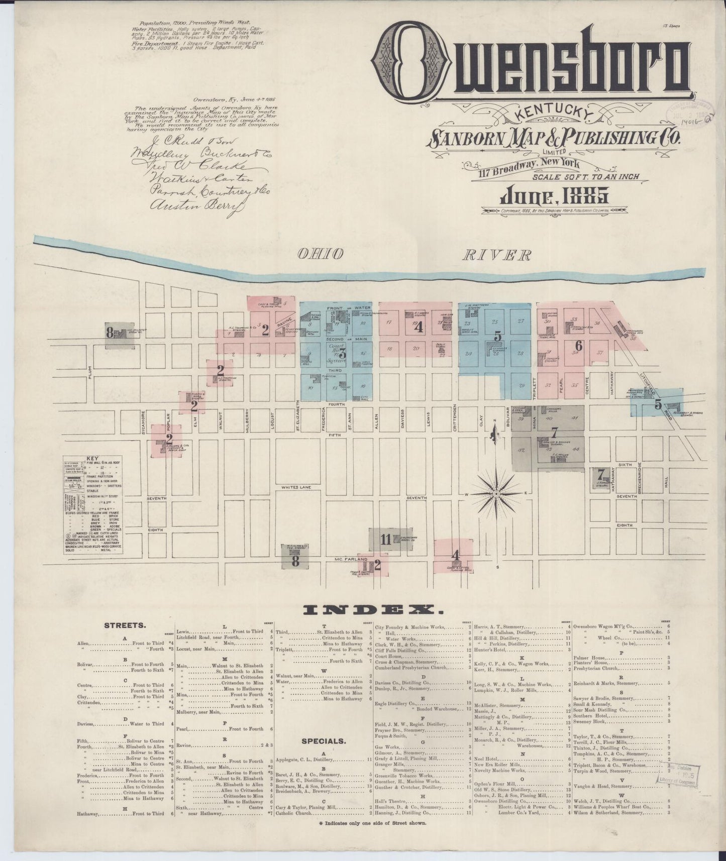 Sanborn Fire Insurance Map from Owensboro, Daviess County, Kentucky (1885), Sheet #0001 - Complete Map Set gallery image, historic Sanborn map, vintage wall art, Kentucky Kentucky