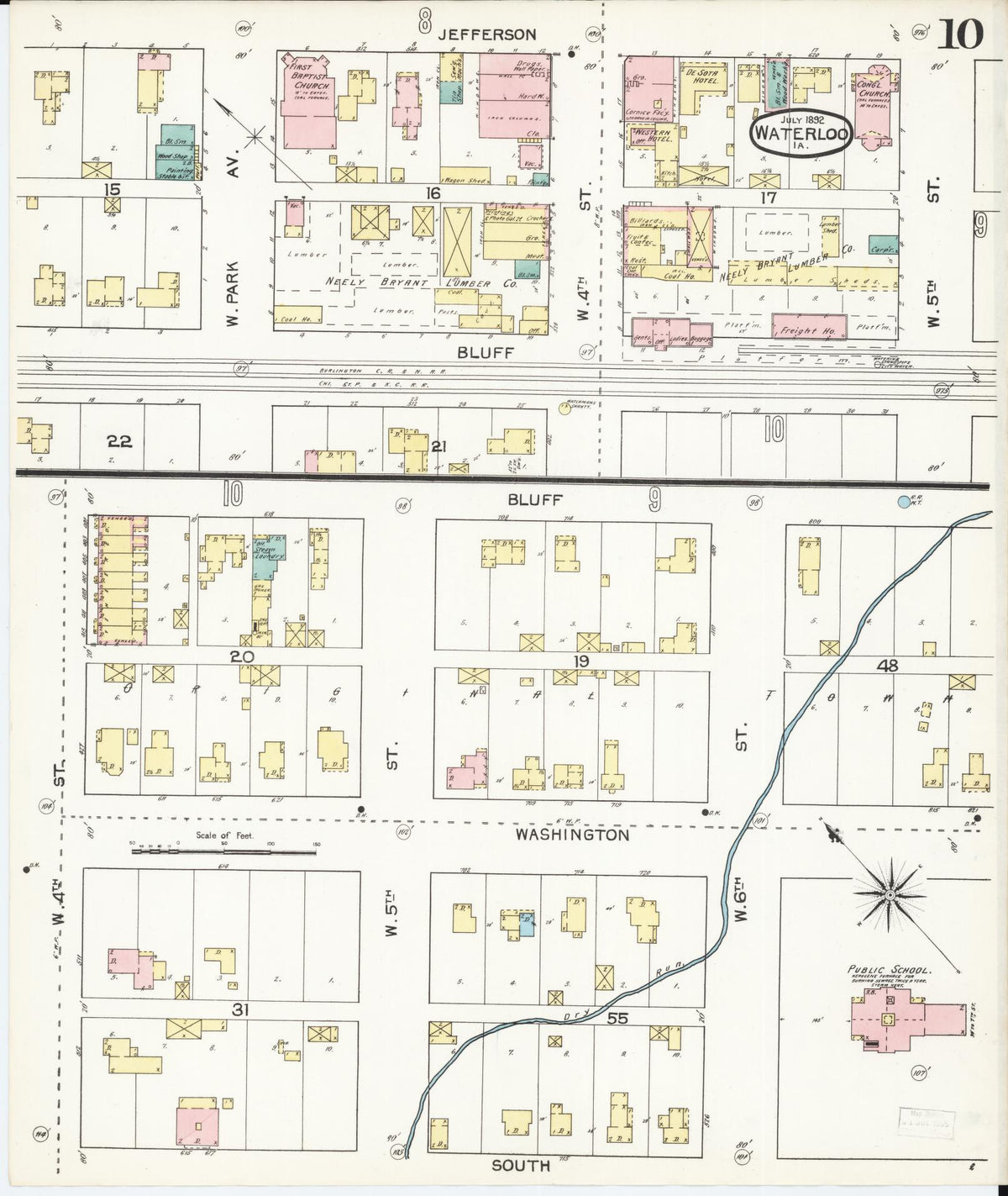 Sanborn Fire Insurance Map from Waterloo, Black Hawk County, Iowa (1892), Sheet #0010 - Historic Sanborn Fire Insurance Map Print, vintage old map wall art