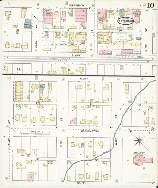 Sanborn Fire Insurance Map from Waterloo, Black Hawk County, Iowa (1892), Sheet #0010 - Historic Sanborn Fire Insurance Map Print, vintage old map wall art