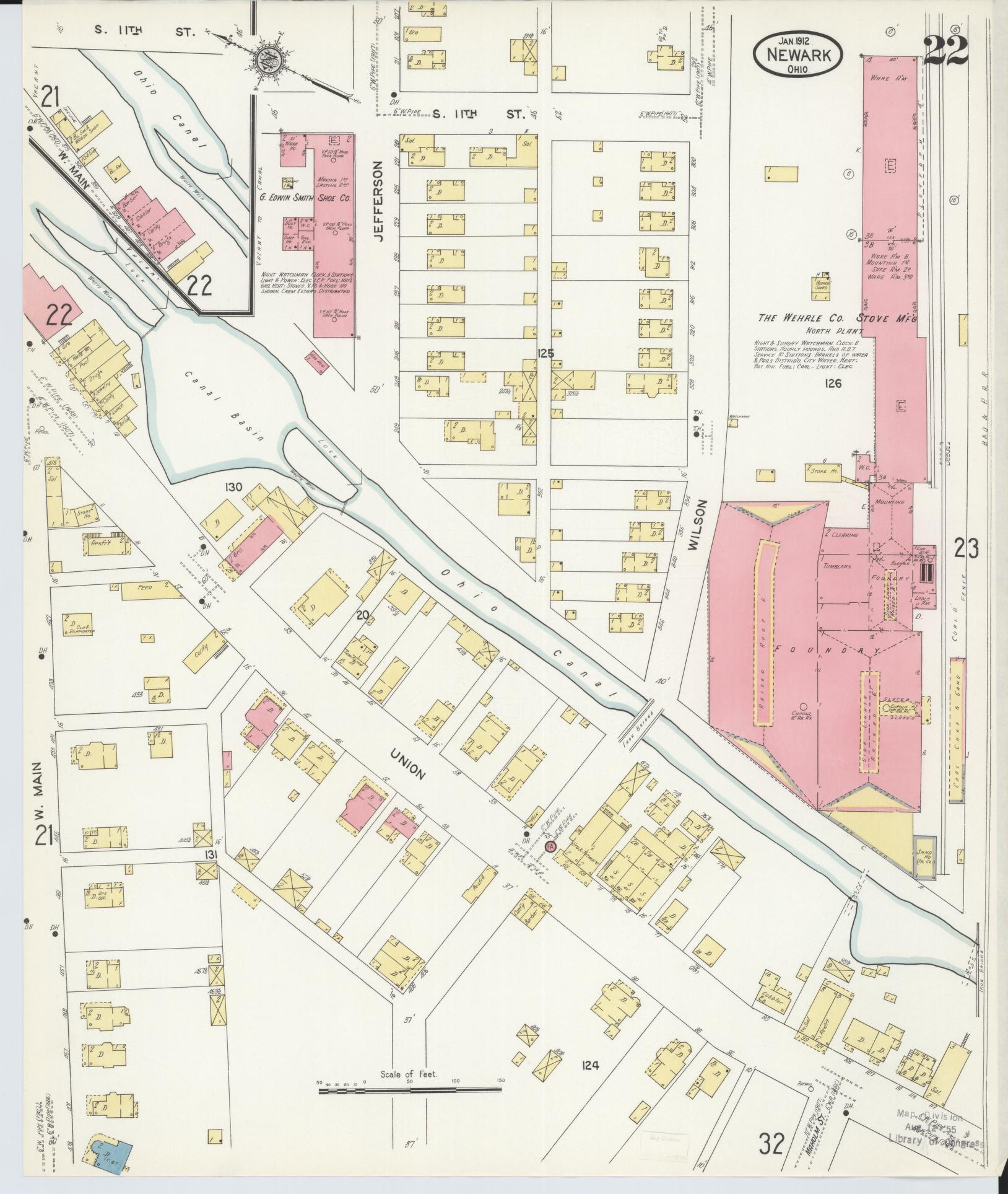 Sanborn Fire Insurance Map from Newark, Licking County, Ohio (1912), Sheet #0022 - Complete Map Set gallery image, historic Sanborn map, vintage wall art, Ohio Ohio