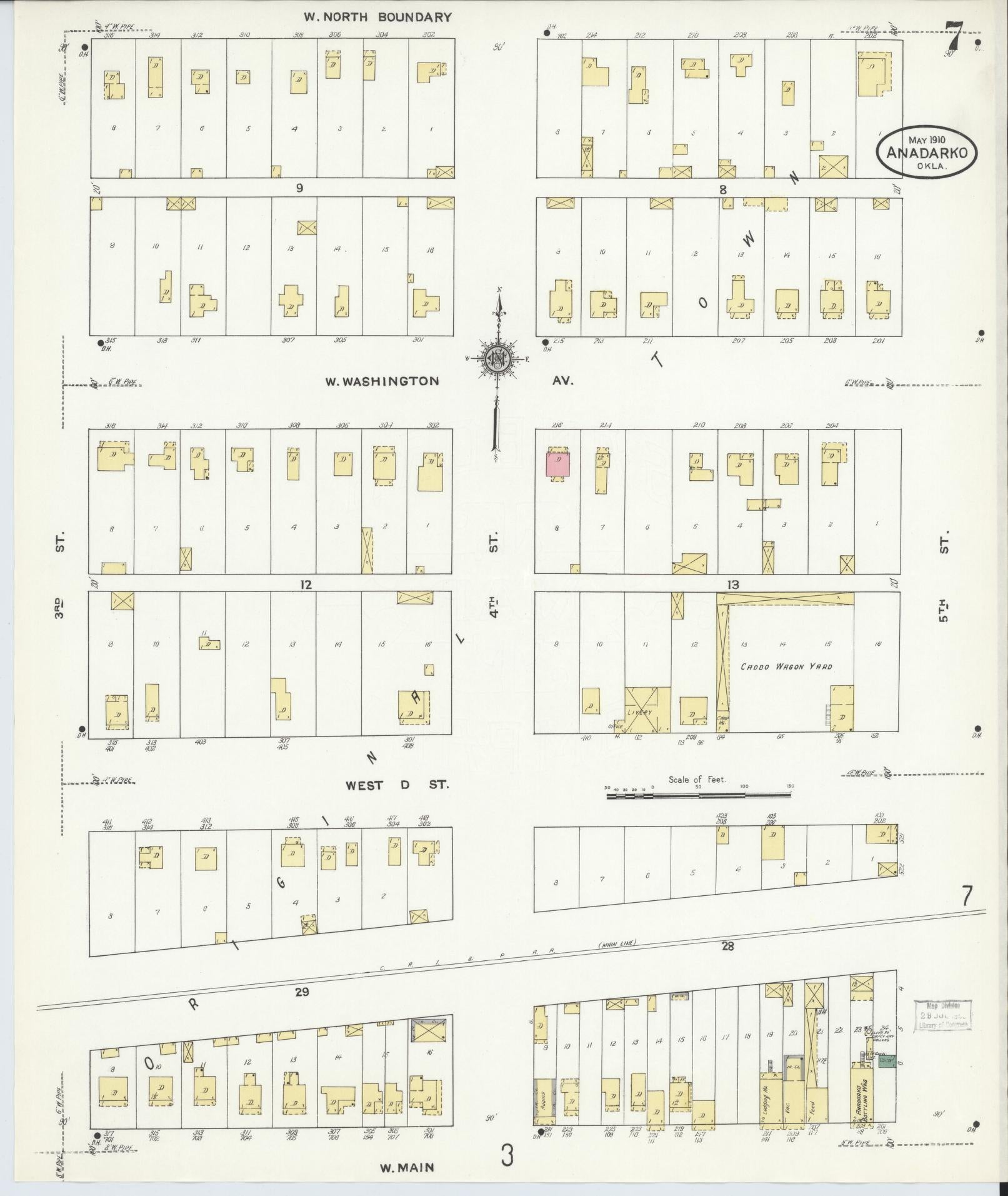 Sanborn Fire Insurance Map from Anadarko, Caddo County, Oklahoma (1910), Sheet #0007 - Historic Sanborn Fire Insurance Map Print, vintage old map wall art, antique decor, genealogy gift, Oklahoma Oklahoma map