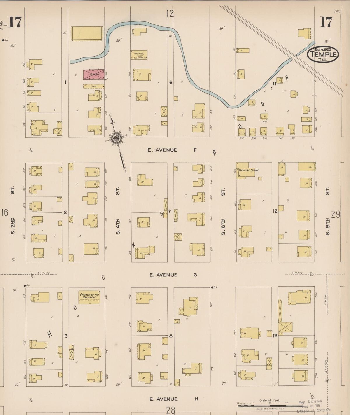Sanborn Fire Insurance Map from Temple, Bell County, Texas (1922), Sheet #0017 - Historic Sanborn Fire Insurance Map Print, vintage old map wall art, antique decor, genealogy gift, Texas Texas map