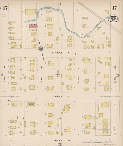 Sanborn Fire Insurance Map from Temple, Bell County, Texas (1922), Sheet #0017 - Historic Sanborn Fire Insurance Map Print, vintage old map wall art, antique decor, genealogy gift, Texas Texas map