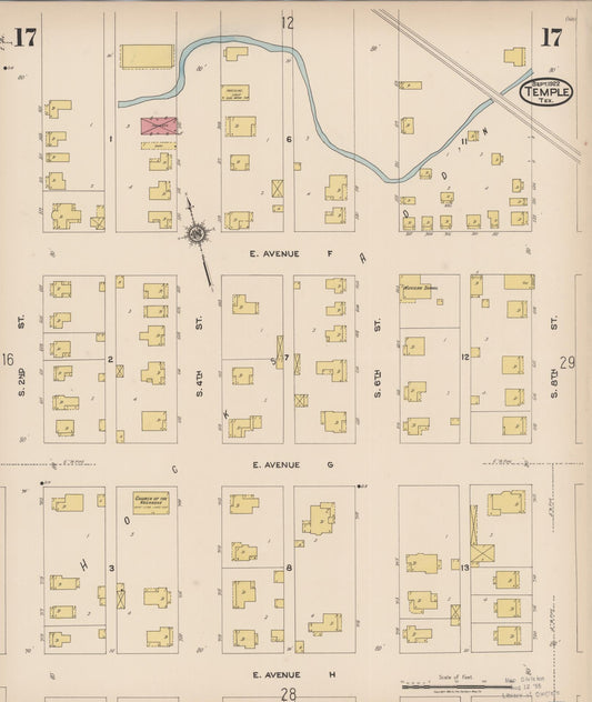 Sanborn Fire Insurance Map from Temple, Bell County, Texas (1922), Sheet #0017 - Historic Sanborn Fire Insurance Map Print, vintage old map wall art, antique decor, genealogy gift, Texas Texas map