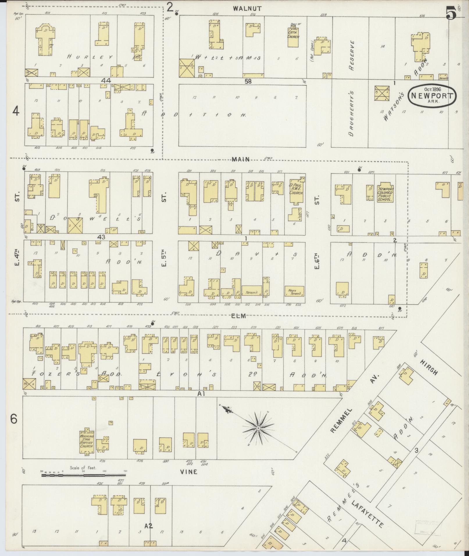 Sanborn Fire Insurance Map from Newport, Jackson County, Arkansas (1896), Sheet #0005 - Historic Sanborn Fire Insurance Map Print, vintage old map wall art, antique decor, genealogy gift, Arkansas Arkansas map