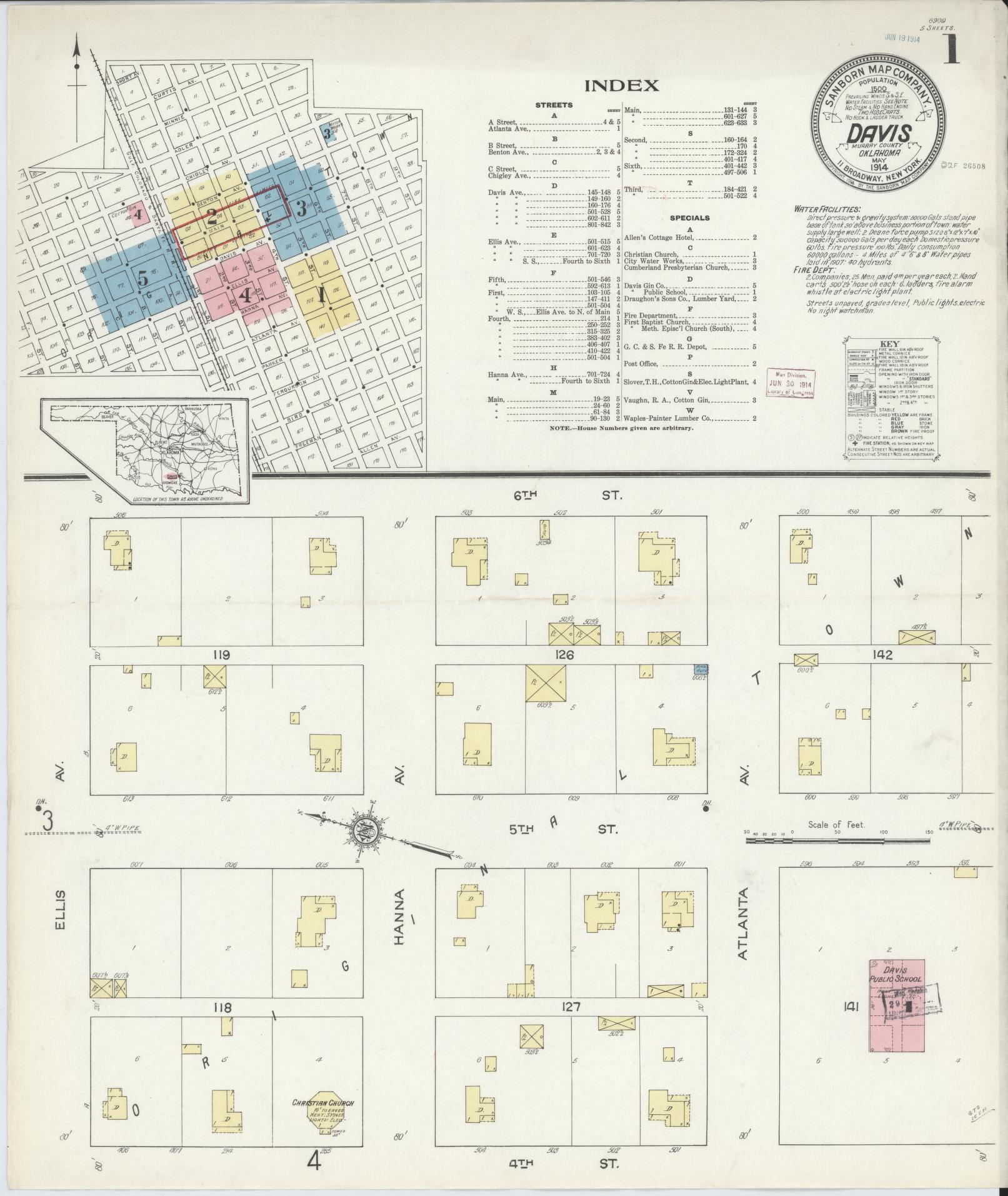 Sanborn Fire Insurance Map from Davis, Murray County, Oklahoma (1914), Sheet #0001 - Complete Map Set gallery image, historic Sanborn map, vintage wall art, Oklahoma Oklahoma
