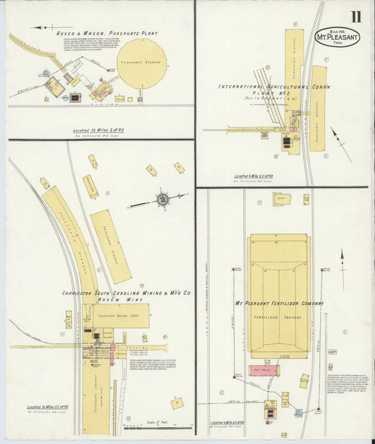 Sanborn Fire Insurance Map from Mount Pleasant, Maury County, Tennessee (1916), Sheet #0011 - Historic Sanborn Fire Insurance Map Print, vintage old map wall art, antique decor, genealogy gift, Tennessee Tennessee map