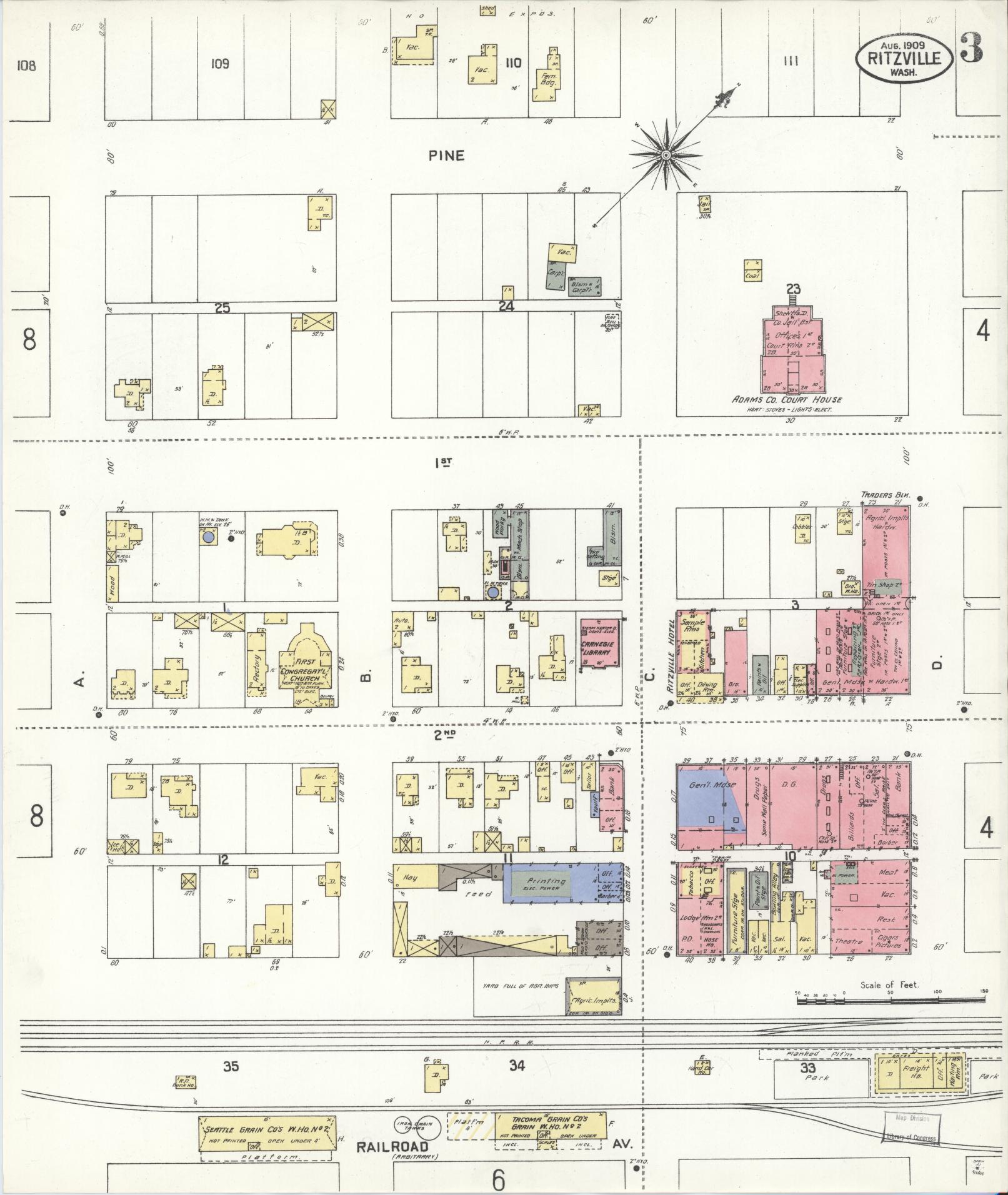 Sanborn Fire Insurance Map from Ritzville, Adams County, Washington (1909), Sheet #0003 - Complete Map Set gallery image, historic Sanborn map, vintage wall art, Washington Washington