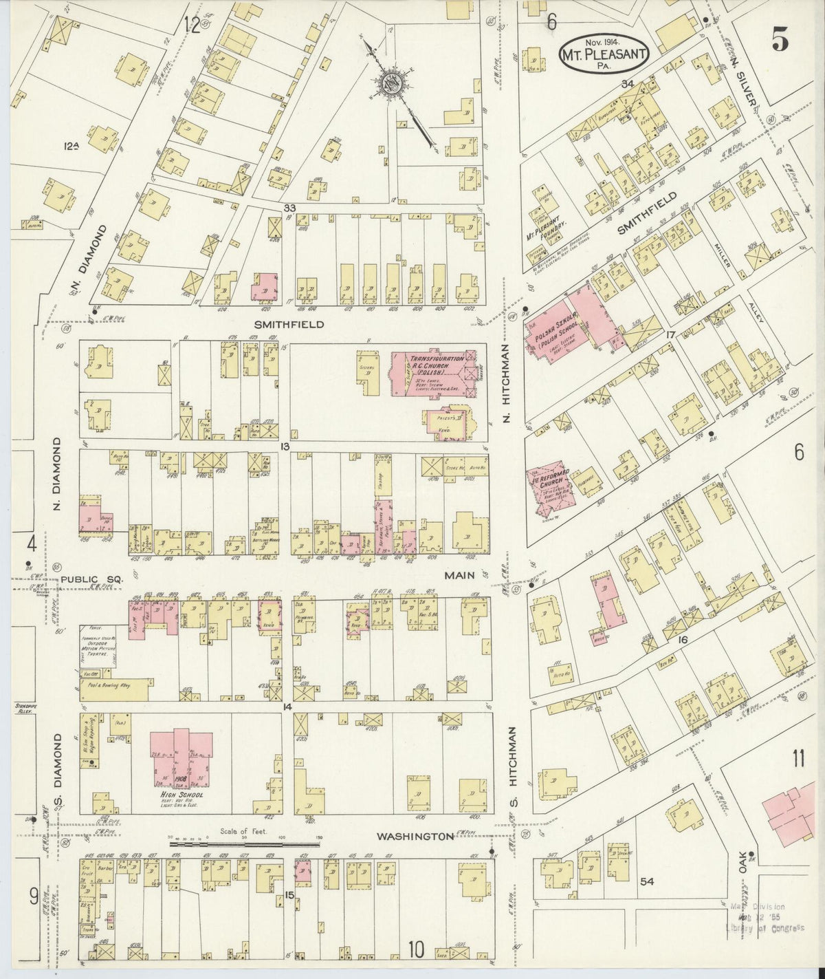 Sanborn Fire Insurance Map from Mount Pleasant, Westmoreland County, Pennsylvania (1914), Sheet #0005 - Complete Map Set gallery image, historic Sanborn map, vintage wall art, Pennsylvania Pennsylvania