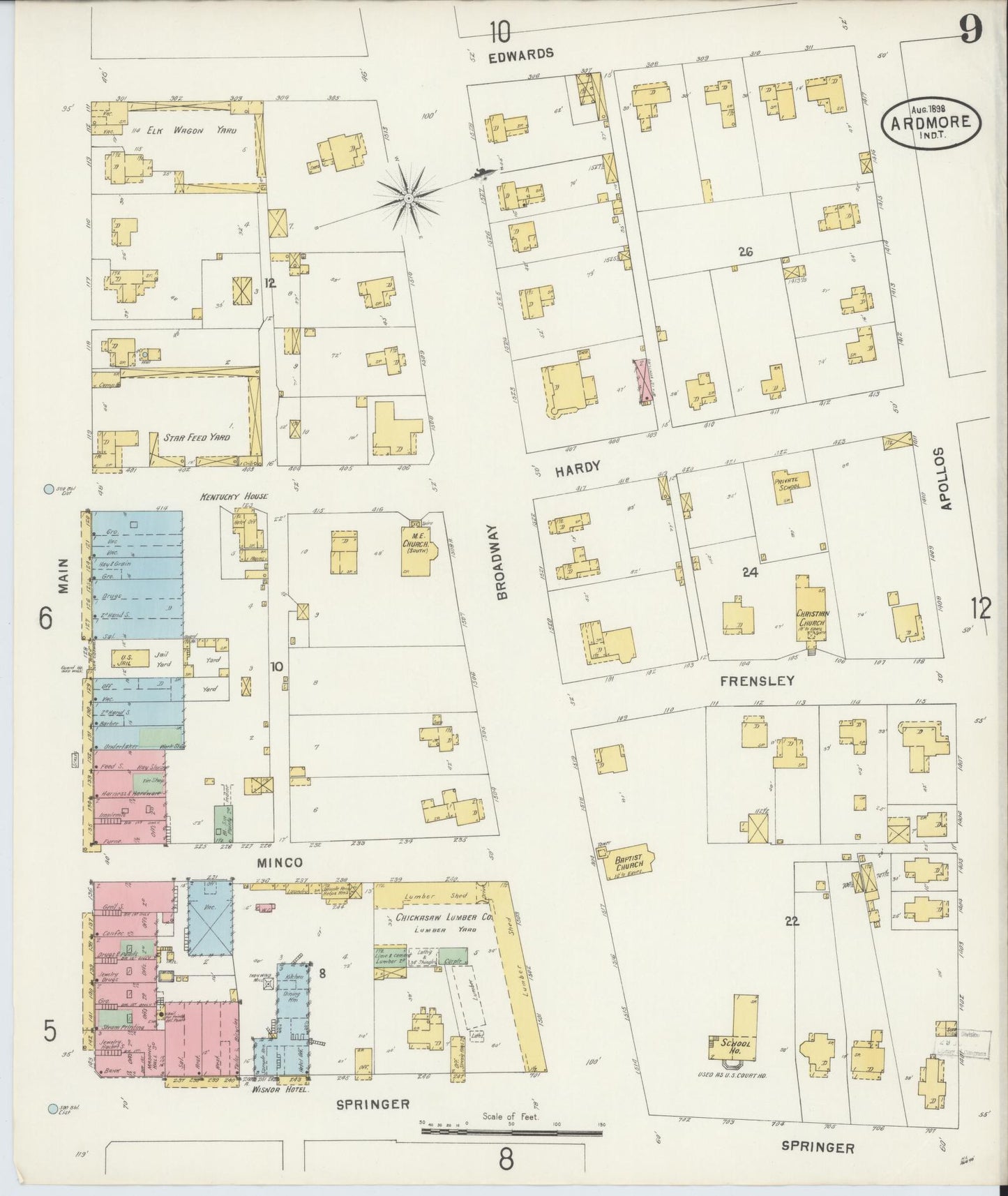 Sanborn Fire Insurance Map from Ardmore, Carter County, Oklahoma (1898), Sheet #0009 - Complete Map Set gallery image, historic Sanborn map, vintage wall art, Oklahoma Oklahoma
