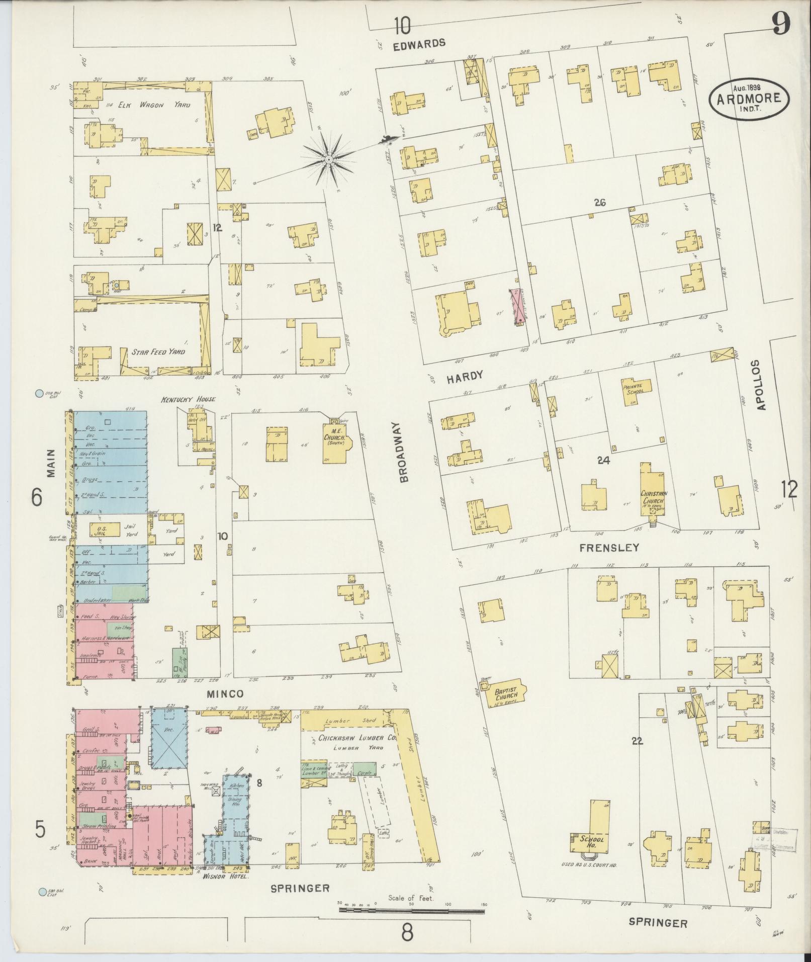 Sanborn Fire Insurance Map from Ardmore, Carter County, Oklahoma (1898), Sheet #0009 - Complete Map Set gallery image, historic Sanborn map, vintage wall art, Oklahoma Oklahoma