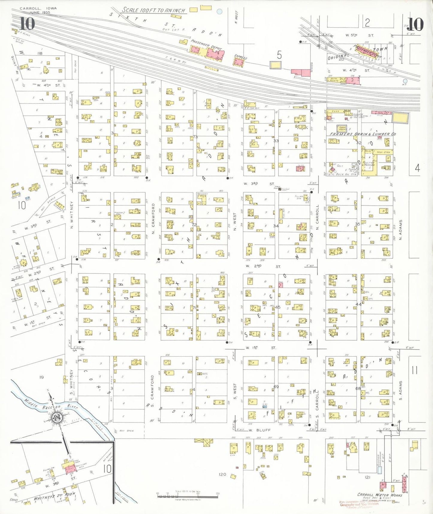 Sanborn Fire Insurance Map from Carroll, Carroll County, Iowa (1935), Sheet #0010 - Historic Sanborn Fire Insurance Map Print, vintage old map wall art