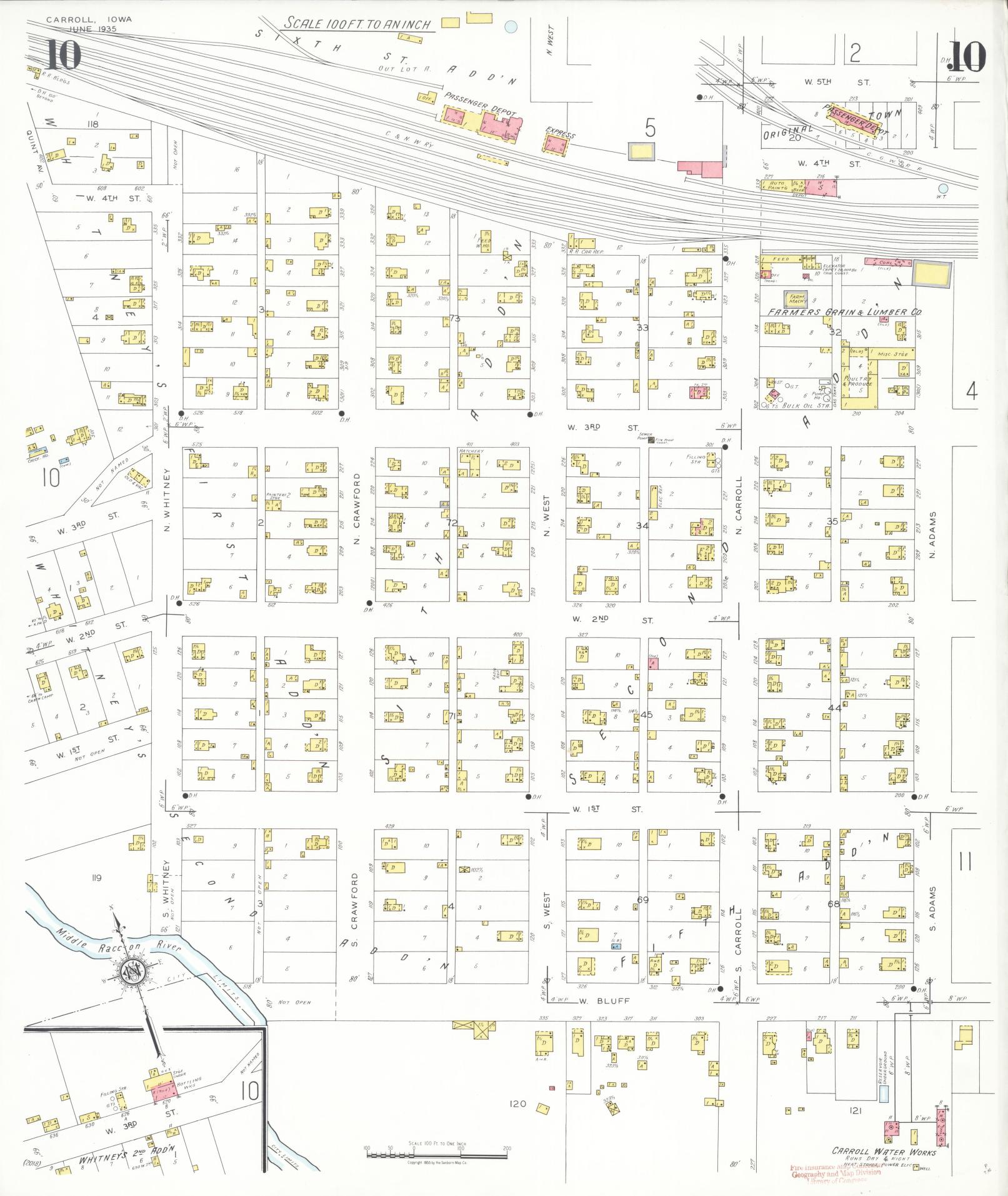 Sanborn Fire Insurance Map from Carroll, Carroll County, Iowa (1935), Sheet #0010 - Historic Sanborn Fire Insurance Map Print, vintage old map wall art