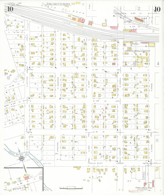 Sanborn Fire Insurance Map from Carroll, Carroll County, Iowa (1935), Sheet #0010 - Historic Sanborn Fire Insurance Map Print, vintage old map wall art