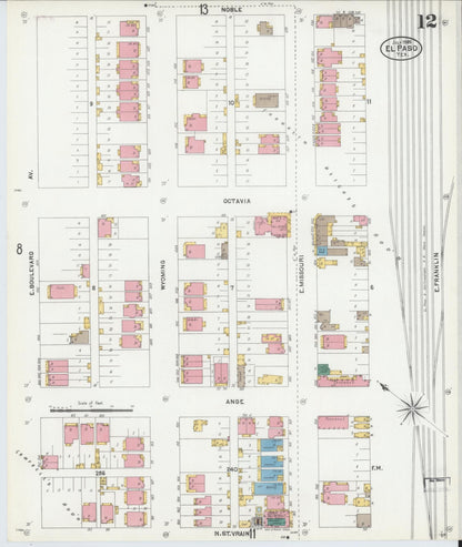 Sanborn Fire Insurance Map from El Paso, El Paso County, Texas (1905), Sheet #0012 - Complete Map Set gallery image, historic Sanborn map, vintage wall art, Texas Texas
