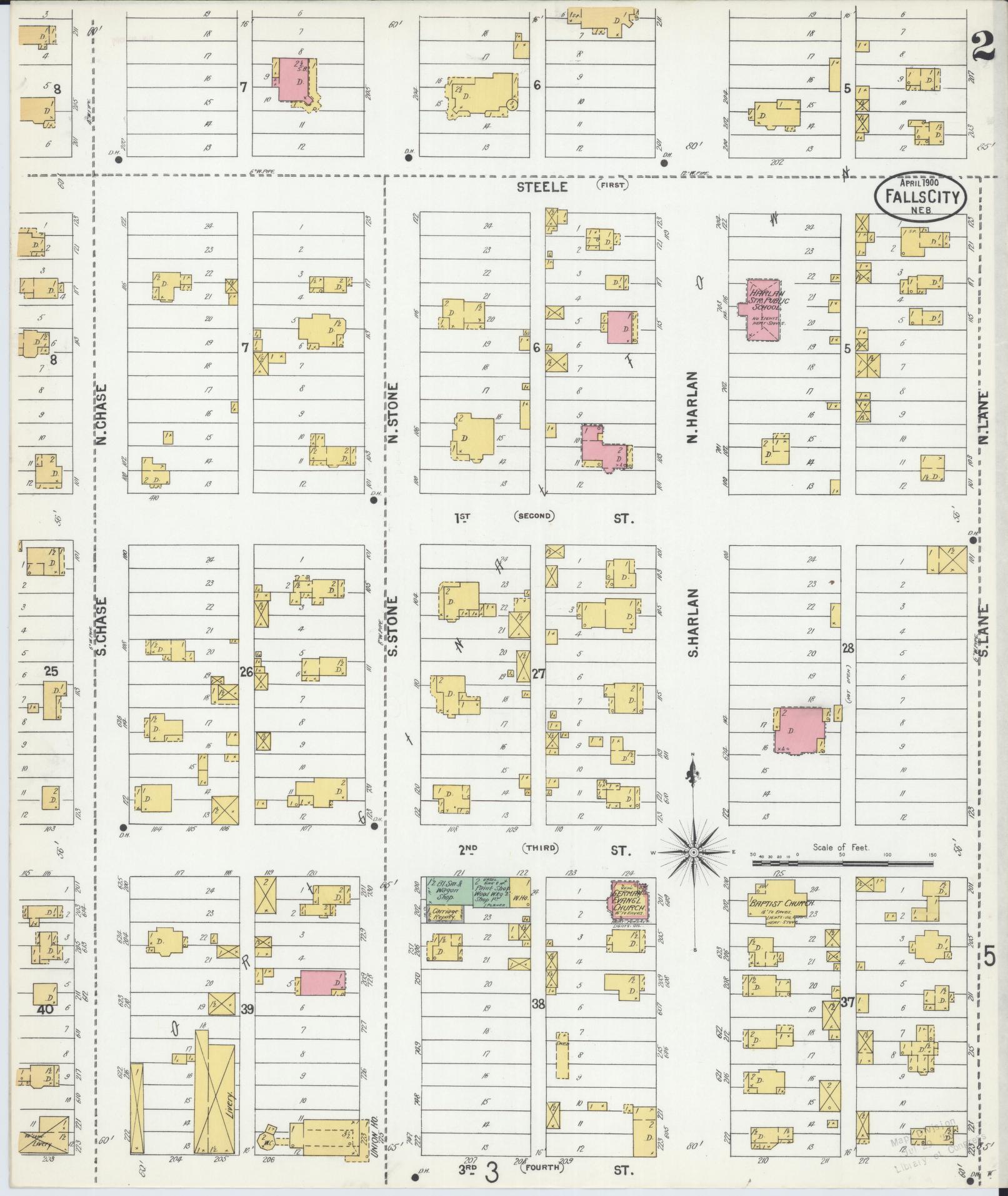 Sanborn Fire Insurance Map from Falls City, Richardson County, Nebraska (1900), Sheet #0002 - Complete Map Set gallery image, historic Sanborn map, vintage wall art, Nebraska Nebraska