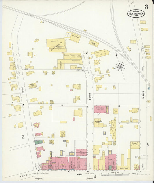 Sanborn Fire Insurance Map from Buckhannon, Upshur County, West Virginia (1908), Sheet #0003 - Historic Sanborn Fire Insurance Map Print, vintage old map wall art, antique decor, genealogy gift, West Virginia West Virginia map