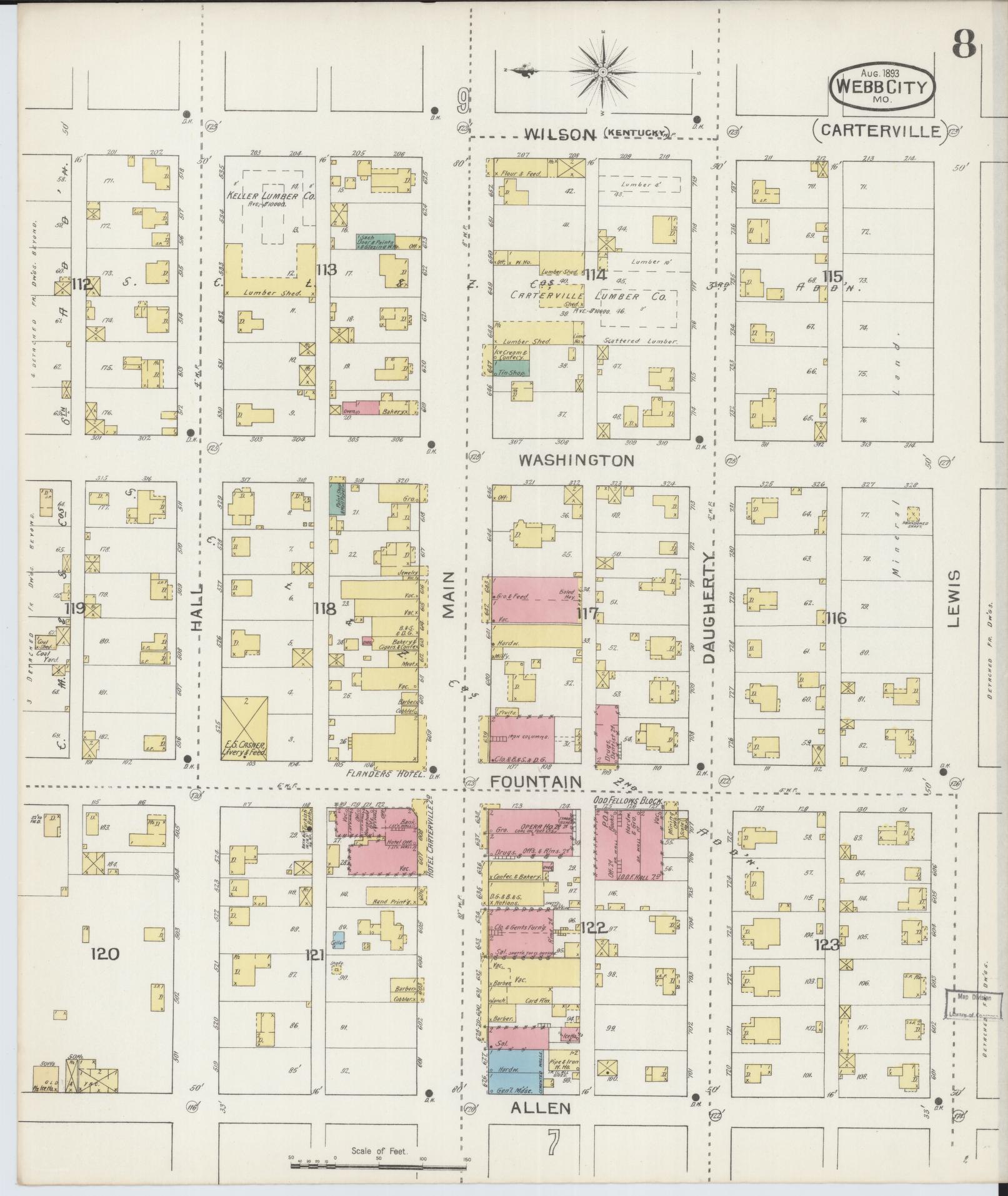 Sanborn Fire Insurance Map from Webb City, Jasper County, Missouri (1893), Sheet #0008 - Complete Map Set gallery image, historic Sanborn map, vintage wall art, Missouri Missouri