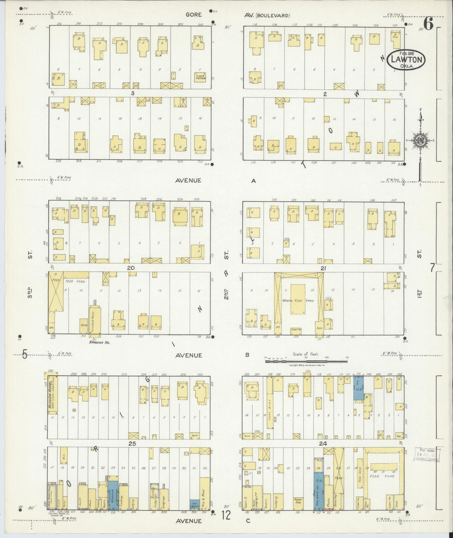 Sanborn Fire Insurance Map from Lawton, Comanche County, Oklahoma (1918), Sheet #0006 - Historic Sanborn Fire Insurance Map Print, vintage old map wall art, antique decor, genealogy gift, Oklahoma Oklahoma map