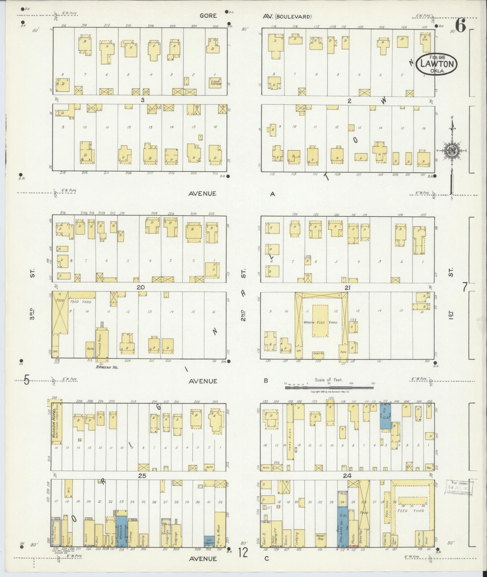Sanborn Fire Insurance Map from Lawton, Comanche County, Oklahoma (1918), Sheet #0006 - Historic Sanborn Fire Insurance Map Print, vintage old map wall art, antique decor, genealogy gift, Oklahoma Oklahoma map