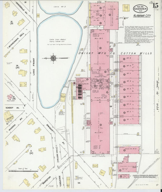 Sanborn Fire Insurance Map from Gadsden, Etowah County, Alabama (1910), Sheet #0015 - Historic Sanborn Fire Insurance Map Print, vintage old map wall art, antique decor, genealogy gift, Alabama Alabama map