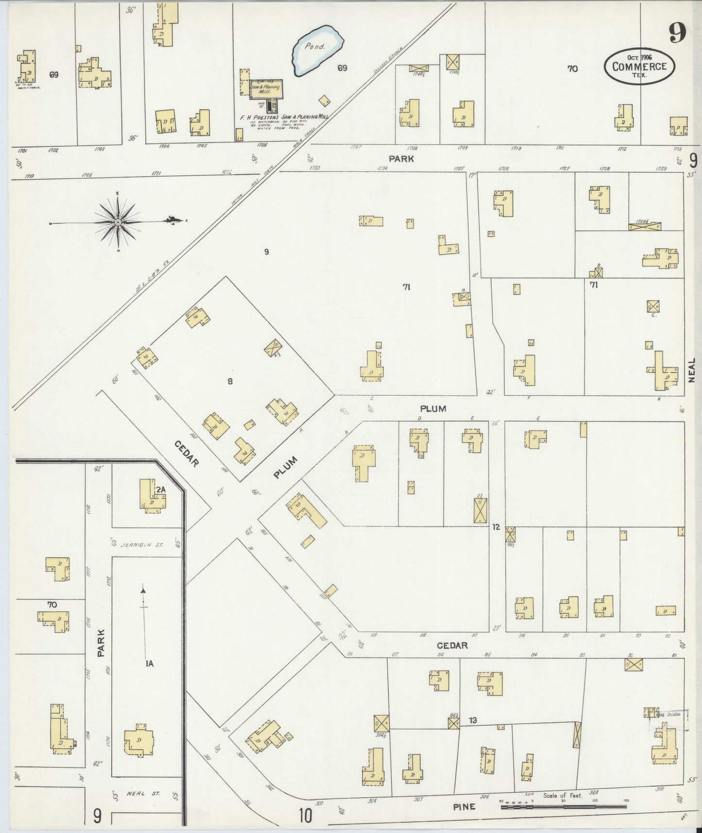 Sanborn Fire Insurance Map from Commerce, Hunt County, Texas (1906), Sheet #0009 - Historic Sanborn Fire Insurance Map Print, vintage old map wall art, antique decor, genealogy gift, Texas Texas map