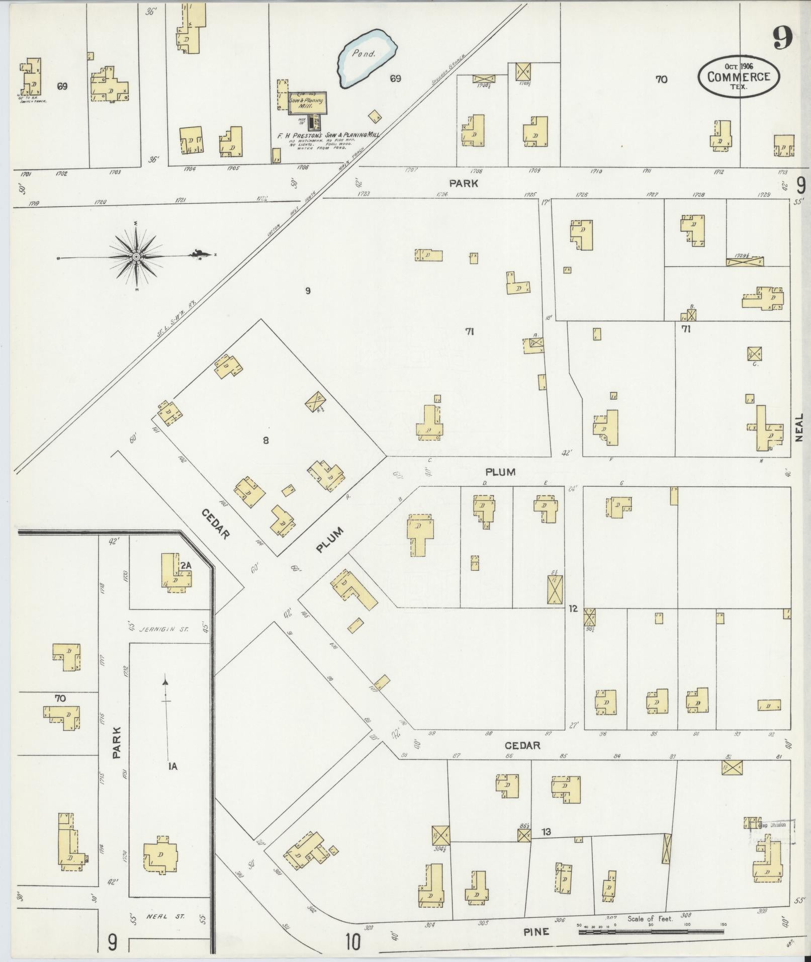 Sanborn Fire Insurance Map from Commerce, Hunt County, Texas (1906), Sheet #0009 - Historic Sanborn Fire Insurance Map Print, vintage old map wall art, antique decor, genealogy gift, Texas Texas map