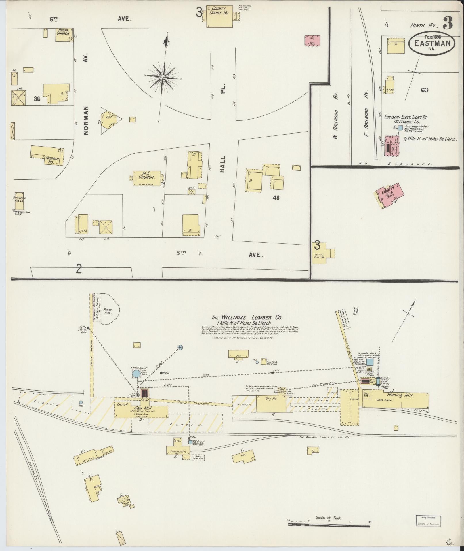 Sanborn Fire Insurance Map from Eastman, Dodge County, Georgia (1898), Sheet #0003 - Complete Map Set gallery image, historic Sanborn map, vintage wall art, Georgia Georgia