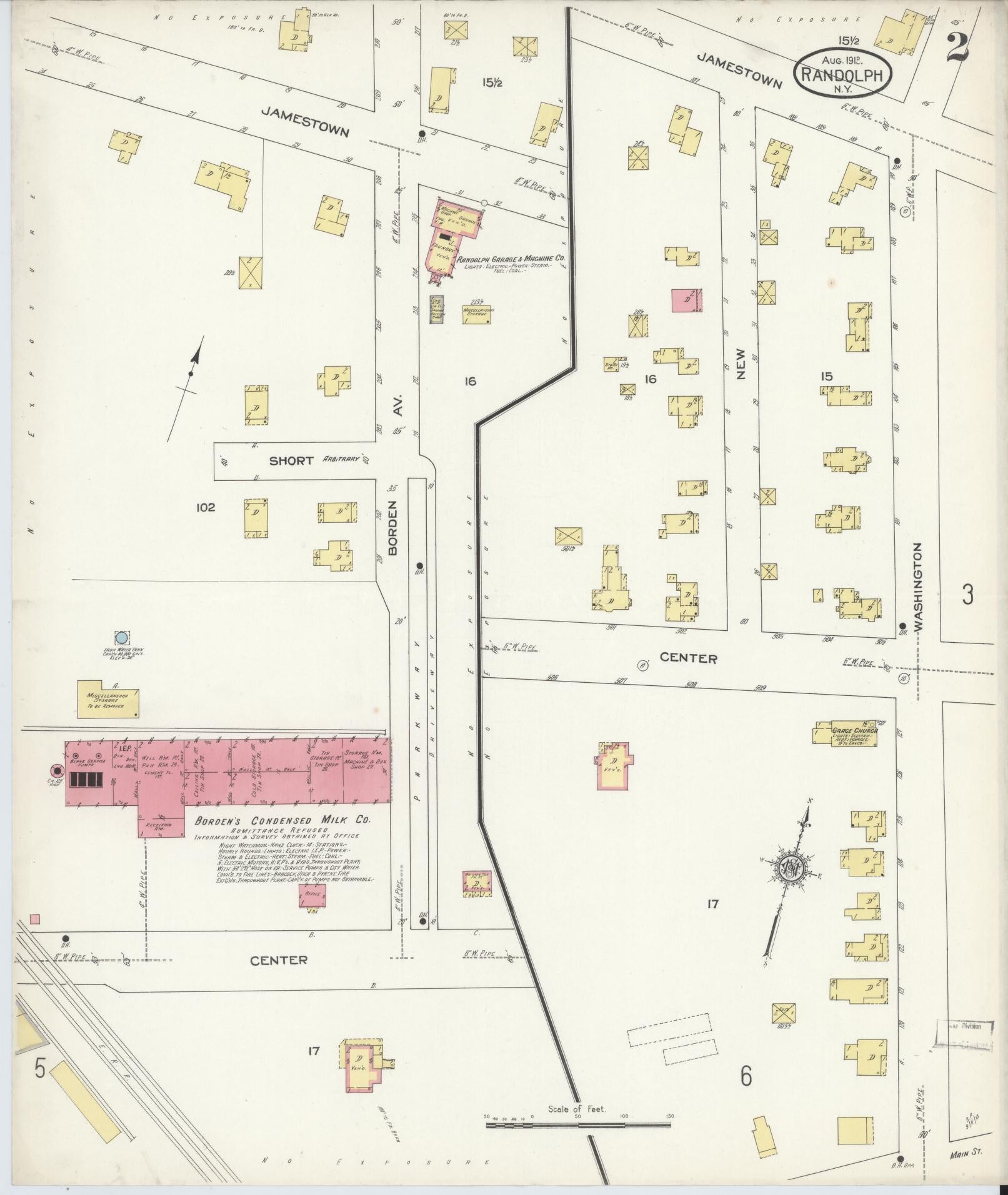Sanborn Fire Insurance Map from Randolph, Cattaraugus County, New York (1913), Sheet #0002 - Historic Sanborn Fire Insurance Map Print, vintage old map wall art, antique decor, genealogy gift, New York New York map