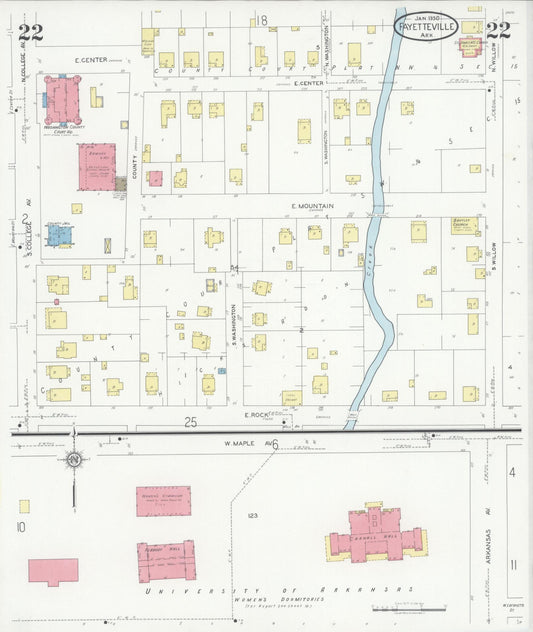 Sanborn Fire Insurance Map from Fayetteville, Washington County, Arkansas (1930), Sheet #0022 - Historic Sanborn Fire Insurance Map Print, vintage old map wall art, antique decor, genealogy gift, Arkansas Arkansas map