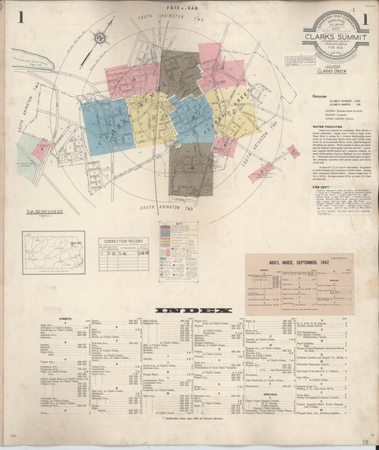 Sanborn Fire Insurance Map from Clark's Summit, Lackawanna County, Pennsylvania (1942), Sheet #0001 - Historic Sanborn Fire Insurance Map Print, vintage old map wall art, antique decor, genealogy gift, Pennsylvania Pennsylvania map