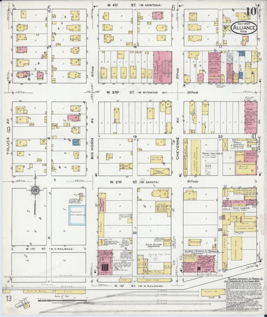 Sanborn Fire Insurance Map from Alliance, Box Butte County, Nebraska (1920), Sheet #0010 - Historic Sanborn Fire Insurance Map Print, vintage old map wall art, antique decor, genealogy gift, Nebraska Nebraska map