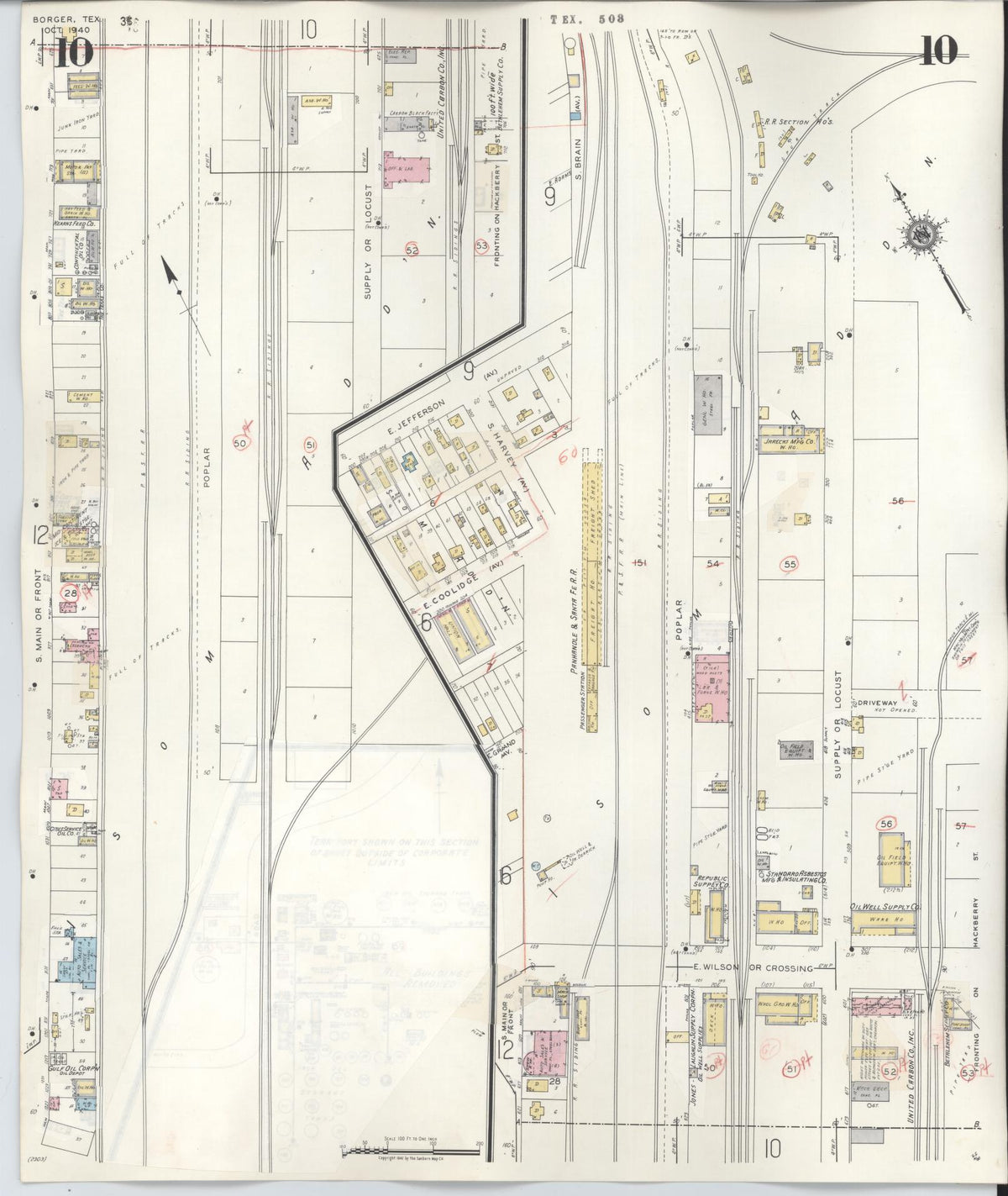 Sanborn Fire Insurance Map from Borger, Hutchinson County, Texas (1950), Sheet #0010 - Complete Map Set gallery image, historic Sanborn map, vintage wall art, Texas Texas