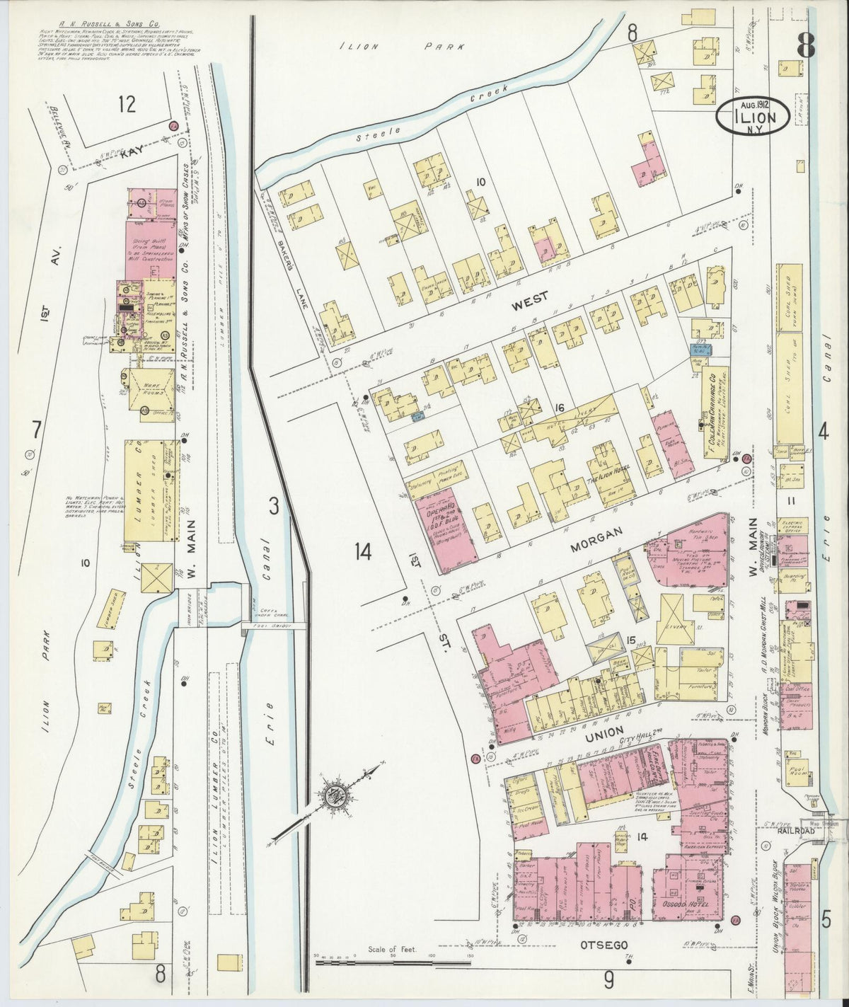 Sanborn Fire Insurance Map from Ilion, Herkimer County, New York (1912), Sheet #0008 - Historic Sanborn Fire Insurance Map Print, vintage old map wall art, antique decor, genealogy gift, New York New York map