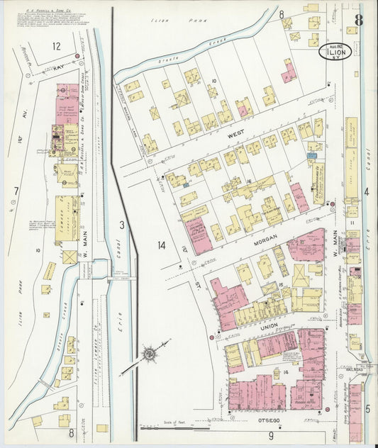 Sanborn Fire Insurance Map from Ilion, Herkimer County, New York (1912), Sheet #0008 - Historic Sanborn Fire Insurance Map Print, vintage old map wall art, antique decor, genealogy gift, New York New York map